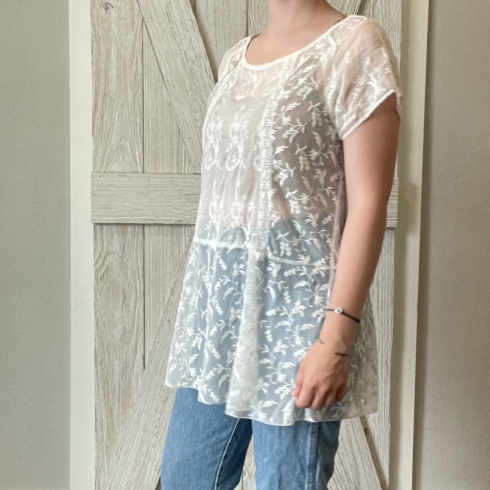 Johnny Was 4 Love And Liberty Silk Sheer Embroidered Tunic